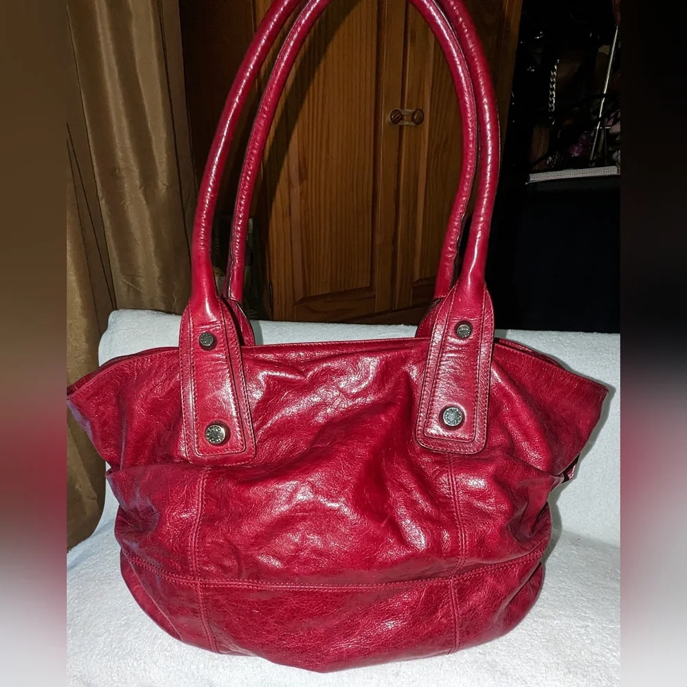 Abro burgundy red leather pleated details hobo bag.